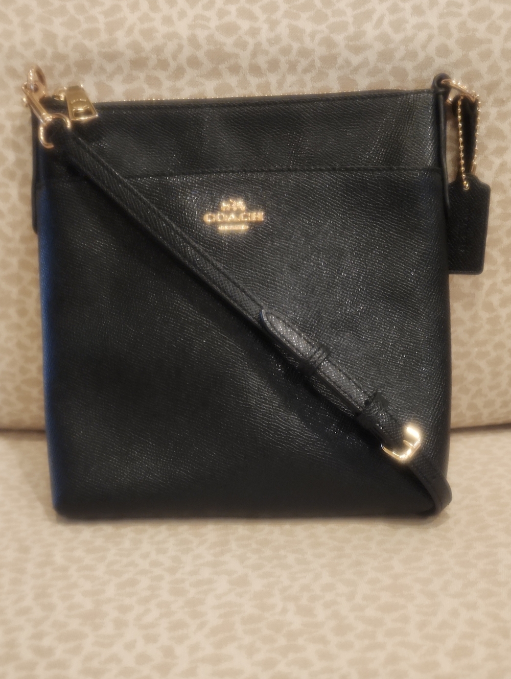 Coach Black Pebbled Leather Crossbody with Gold-Tone Details